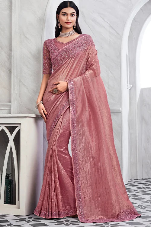 Pink onion colour designer saree with sequence work , Bollywood style traditional wedding reception outfit diwali dress customised saree outlet