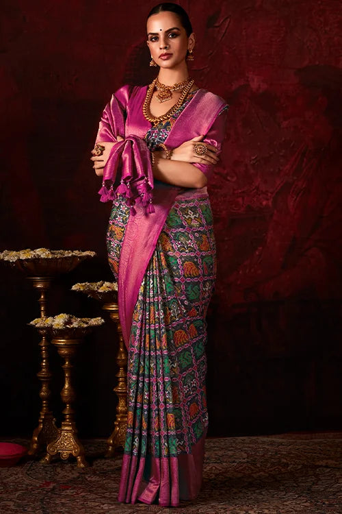 Patola Banarasi Silk Saree With Printed Blouse