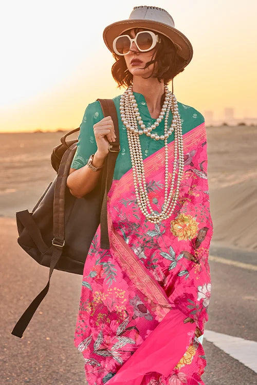 Pink-Saree-With-Blouse Piece