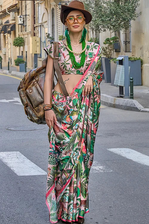 Beautiful Satin Silk Saree With Blouse Piece