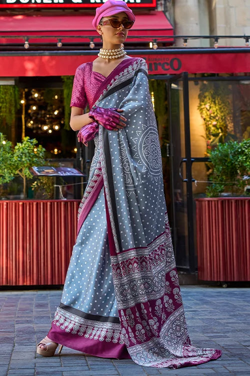 Satin Silk Saree With Blouse Piece