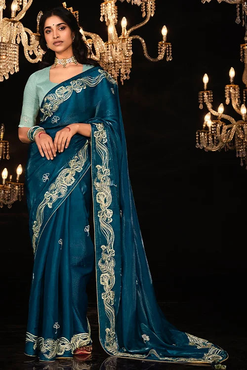 Heavy Embroidery Work Saree With Blouse