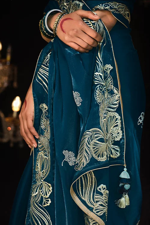 Heavy Embroidery Work Saree With Blouse