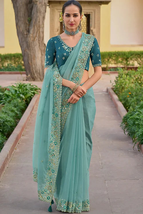 Organza Silk Handwork Saree With Blouse