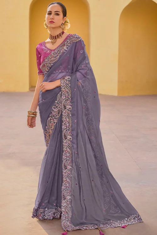 Silk-Hamndwork-Saree-With-Fancy-Blouse