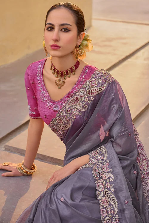 Silk-Hamndwork-Saree-With-Fancy-Blouse