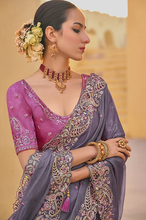 Silk-Hamndwork-Saree-With-Fancy-Blouse