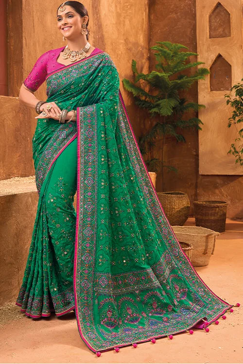 Wonderfull Designer Kachhi Work Saree With Blouse 