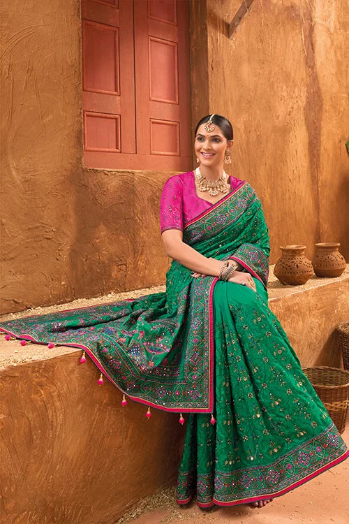 Wonderfull Designer Kachhi Work Saree With Blouse 