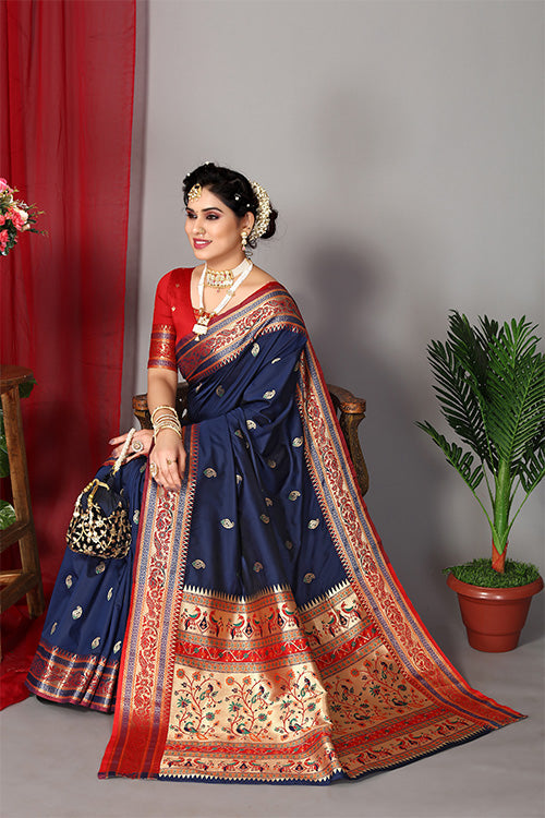 Blue Stylish Weaving and Lovely Paithani Silk Sarees