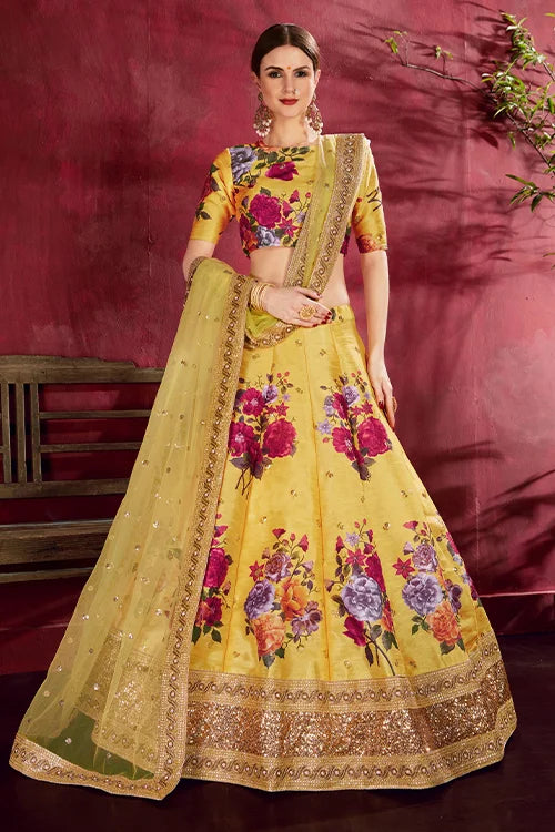 YELLOW PRINTED LEHENGA