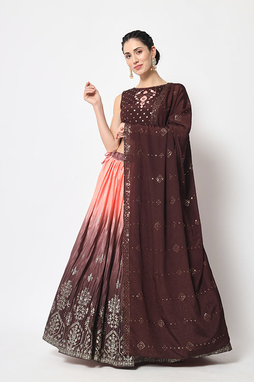 Brown Printed Lehenga Choli