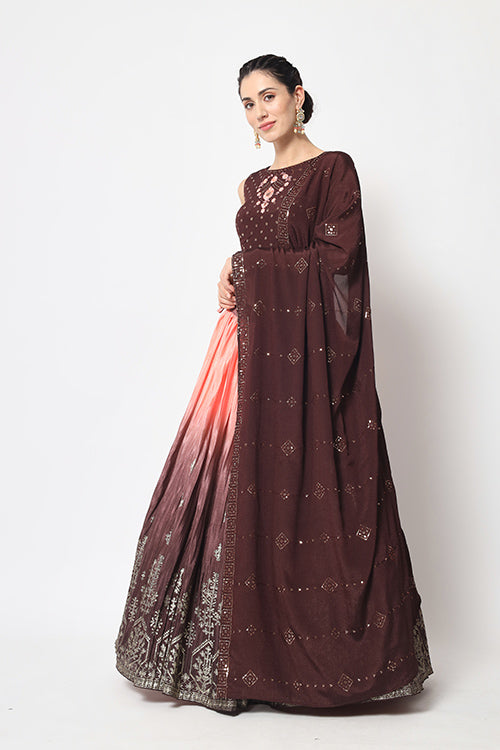 Brown Printed Lehenga Choli