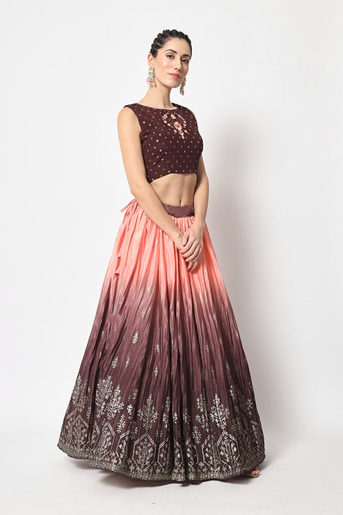 Brown Printed Lehenga Choli