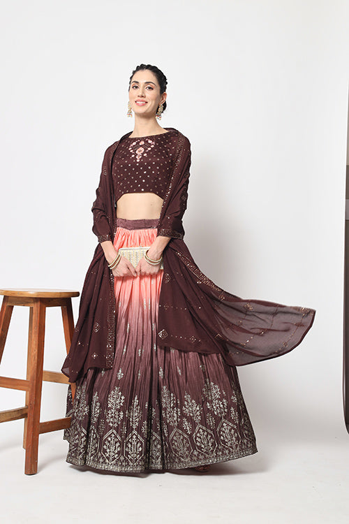 Brown Printed Lehenga Choli