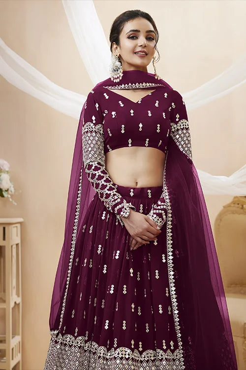 Wine color bridal lehenga