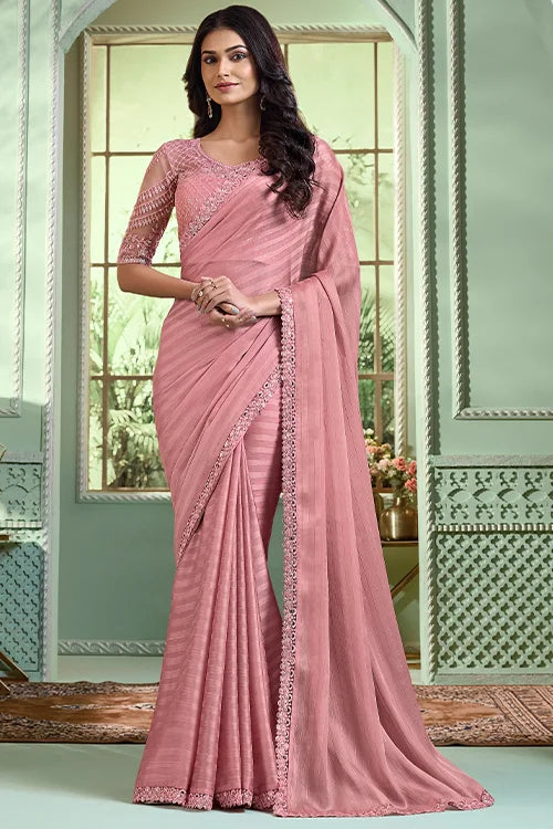 Pink designer Sari With Blouse