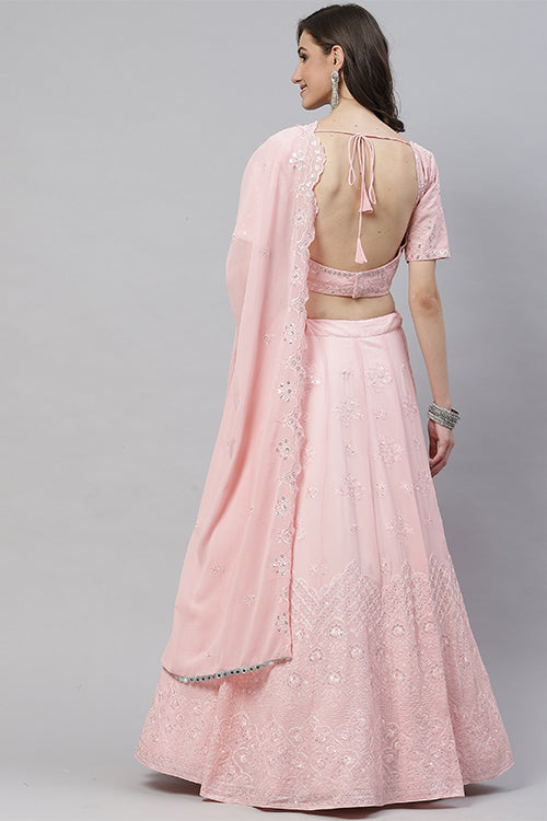 Designer Georgette Thread With Sequins Embroidered Lehenga Choli