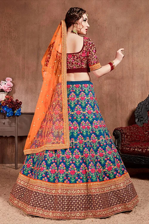 Women's navy blue lehenga choli with sequins