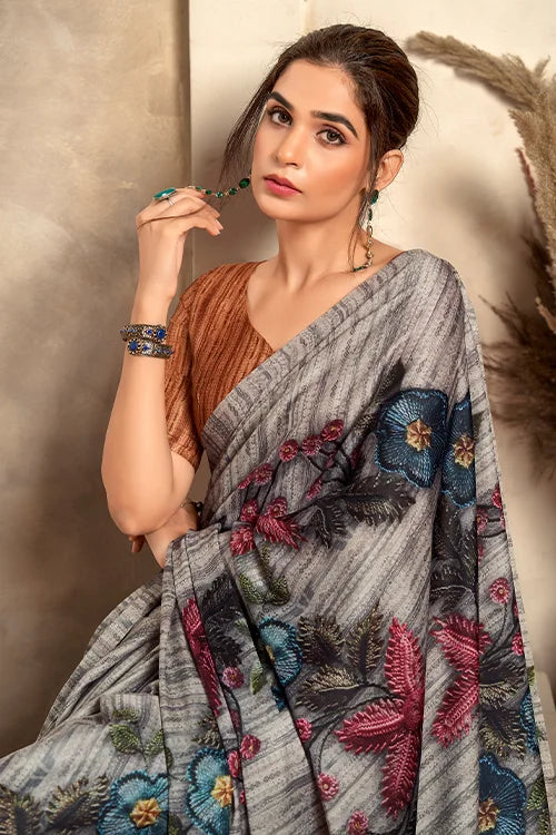 Printed Saree With Designer Blouse