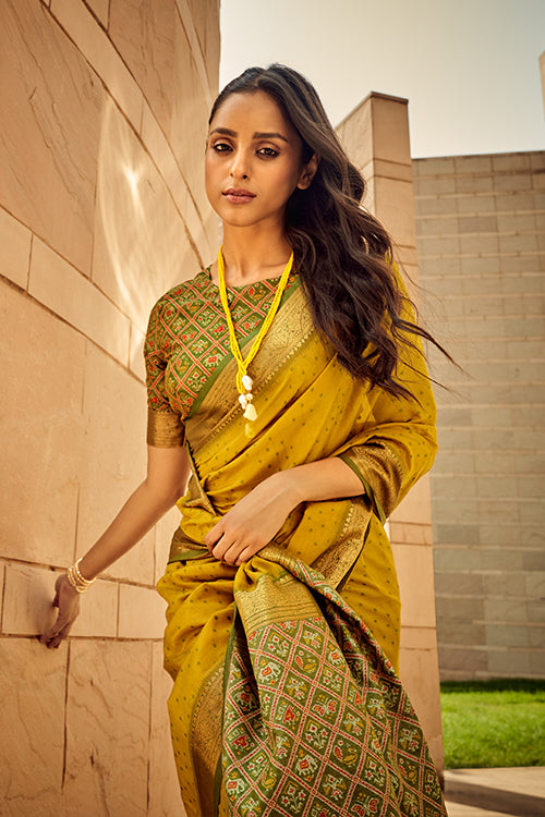 Regal Mustard Yellow Weaving Silk Saree