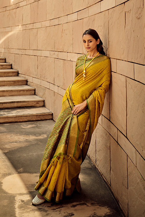 Fashionable Mustard Yellow Silk Saree