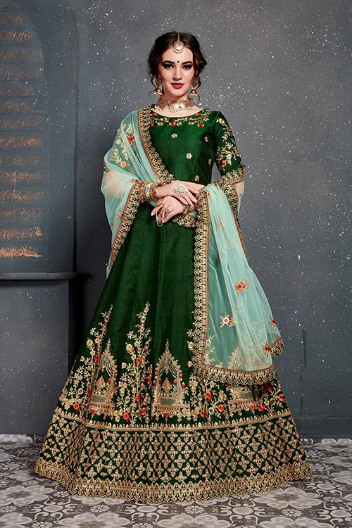 Dark green lehenga choli