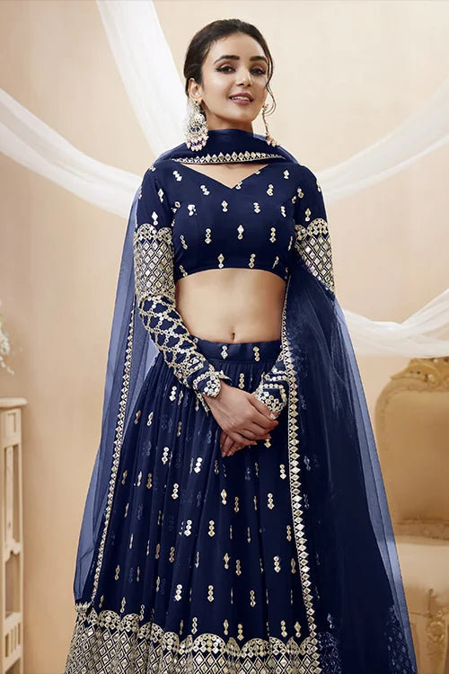 Navy blue bridal lehenga choli with heavy embroidery