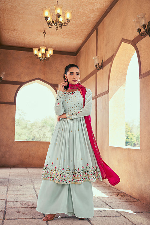 Embroidered Kurta Palazzo With Dupatta