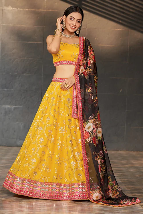 Yellow -Black Lehenga Choli