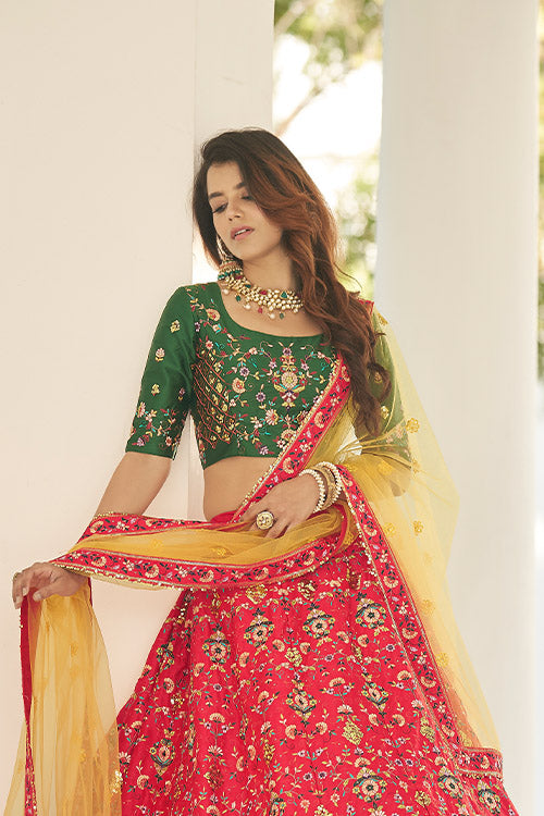 Red Embroidered Lehenga Choli